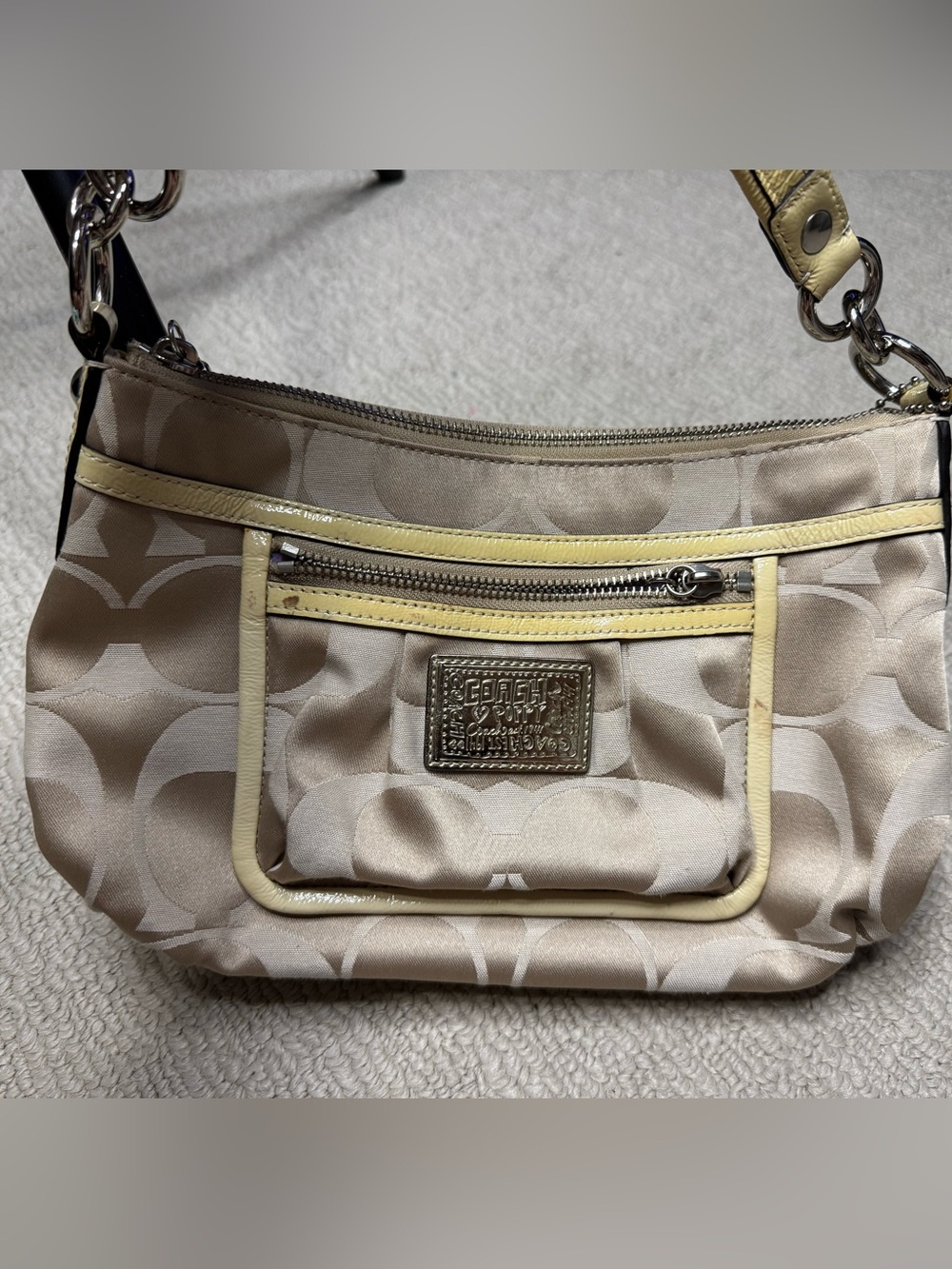 Coach Signature Beige and Yellow Small Shoulder Bag Coach Poppy